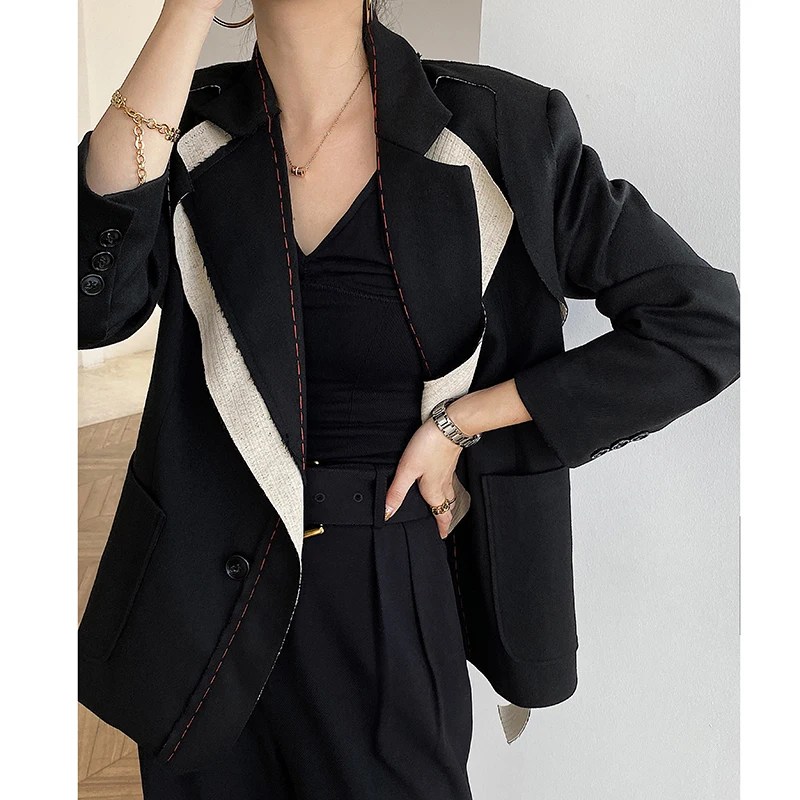 

SuperAen 2022 Suit Jacket Spring Autumn Notched Full Single Breasted Casual Office Lady Blazer Women