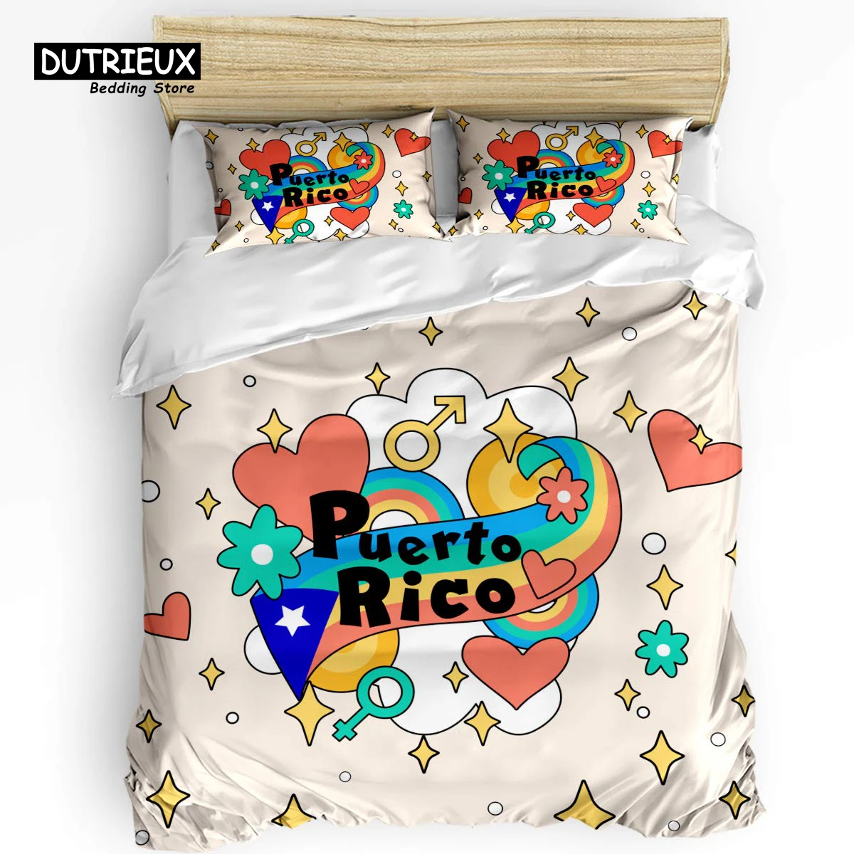 

Puerto Rico National Flag Duvet Cover Set Twin Full King Size Gay Rainbow Bedding Set Microfiber Star Love Heart Comforter Cover