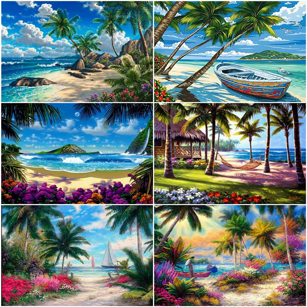 

5D Вышивка морской пейзаж, Кокосовая ткань, Набор для вышивки крестиком, Ручная инкрустация, искусство для домашней комнаты, украшение для ст...
