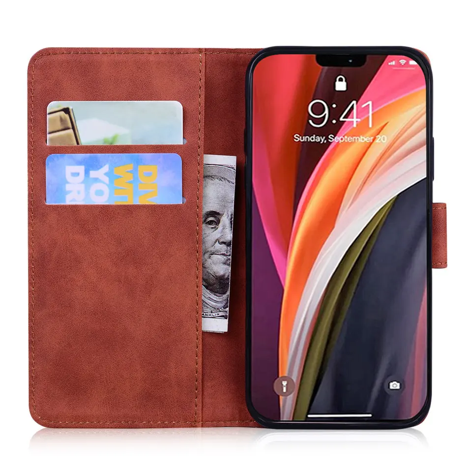 Flip Phone Wallet Leather Case For Apple iPhone 14 13 12 Mini SE 2020 11 Pro 7 8 6 6s Plus X Xs Max Xr Card Slot Back Cover D26F