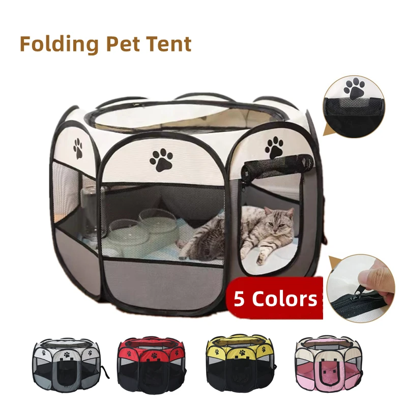 

Pet Octagonal Cage Tent Dog House For Cat Tent Playpen Puppy Kennel Easy Operation Fence Portable Folding Outdoor Cat Dogs House