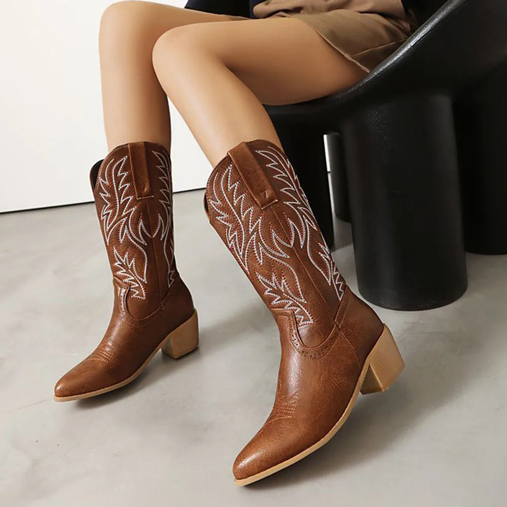 GIGIFOX женские ботильоны в стиле вестерн с вышивкой ретро ковбойские туфли без