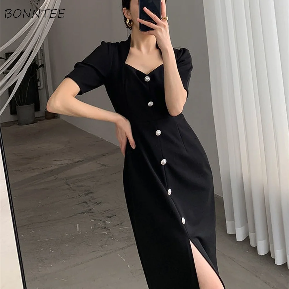 

Женское элегантное платье с коротким рукавом и высокой талией, Новое поступление, модная уличная одежда для отдыха с квадратным воротником,...