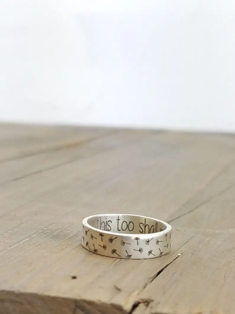 

Personalized Ring - Dandelion Ring - Wedding Band - wish Jewelry - Engraved Ring - This too shall pass