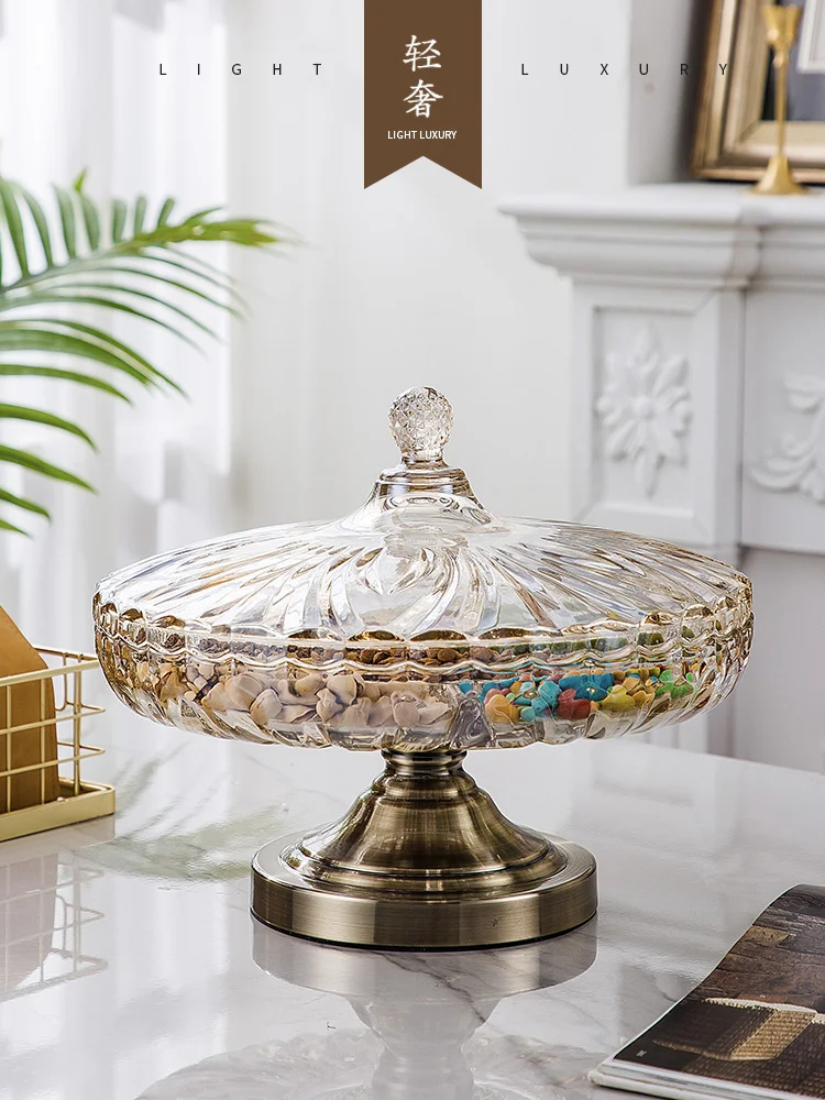 

Crystal Glass Candy Box European Luxury Household Living Room Coffee Table Dried Fruit Tray Compartment with Lid Snack Dish