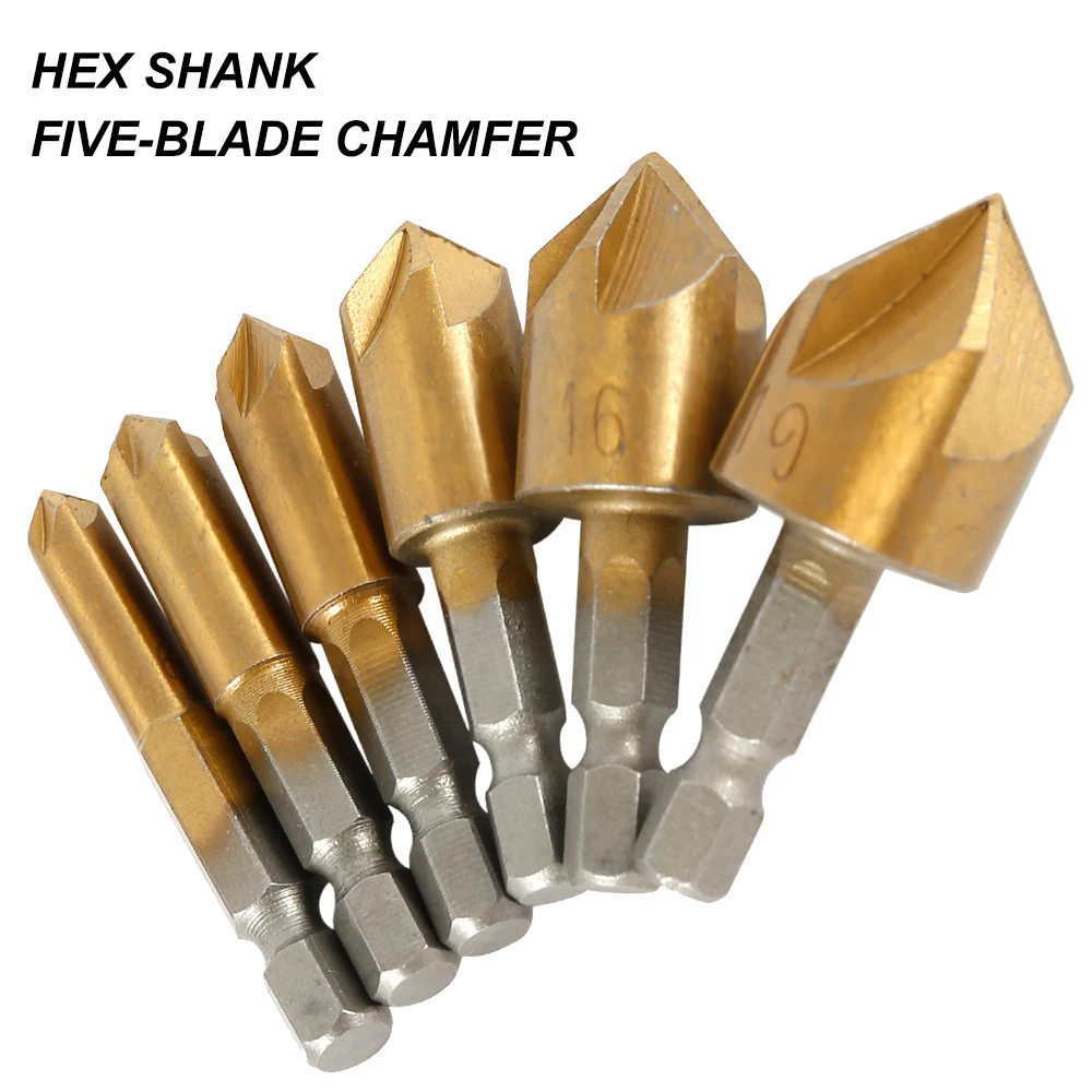 

6 PCS HSS 5 Flute Counter Sink Drill Head Bit Set 90 Degree 1/4" Chamfer Cutter Metal Drills DIY Power Tools Drilling Conductor
