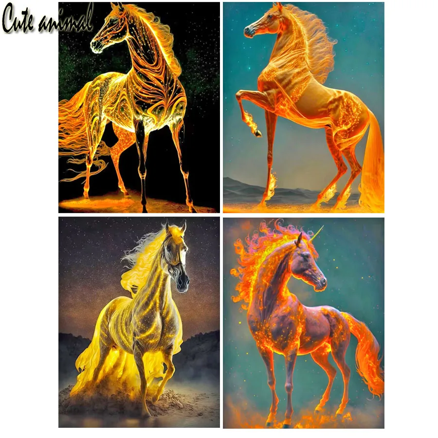 

Алмазная живопись "сделай сам", лошадь, животное, Алмазная мозаика 5D, вышивка единорогом, Золотое абстрактное искусство, оформление, подарки ручной работы, новинка