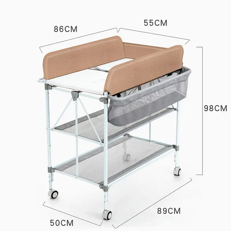 Folding Multifunctional Baby Diaper Station, Portable Infant Changing Table, Massage Bathing Stand with Storage Rack