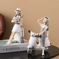 travel girl statues and sculptures cute room decoration crafts living room home decoration miniature desk accessories gift