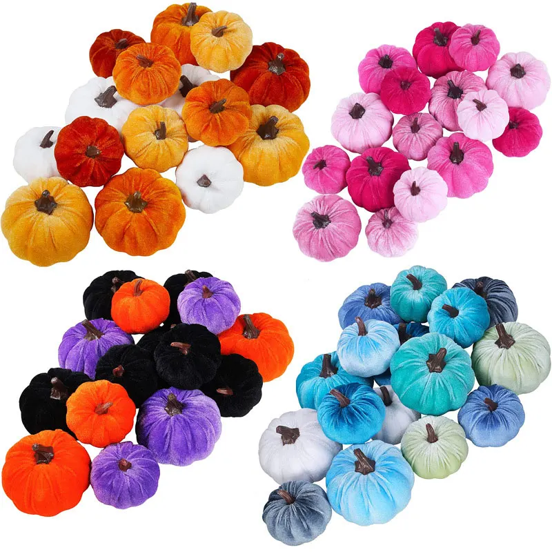 

Artificial Pumpkin Flannel Plush Soft Colorful Fake Pumpkin Autumn Harvest Thanksgiving Halloween Decoration Home Party Decor