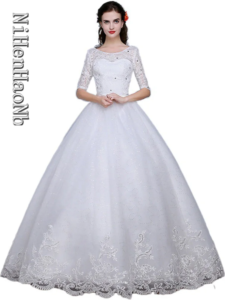 

Wedding Dress with Half Sleeve 2023 New O Neck Brides Dress Princess Ball Gown Vestido De Novia