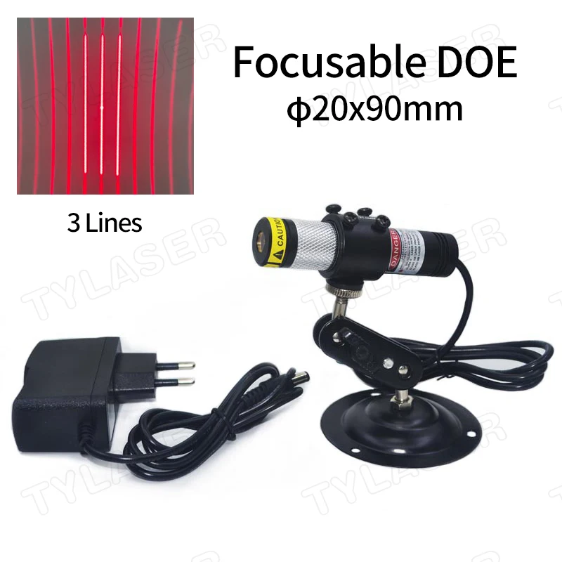 DOE Red 3 Lines Waterproof D20X90mm Focusable 650nm 50mW 100mW 150mW 200mW Laser Module for Cutting Positioning enlarge