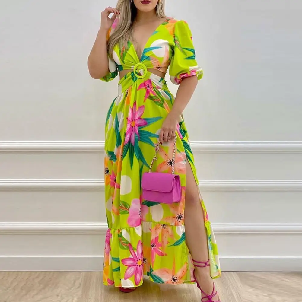 

Длинное Цветочное платье с V-образным вырезом для праздника