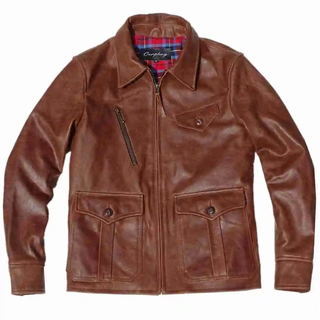 

Men's Leather Jacket Cowhide Newsboy Safari Motorcycle Style America Vintage Clothes