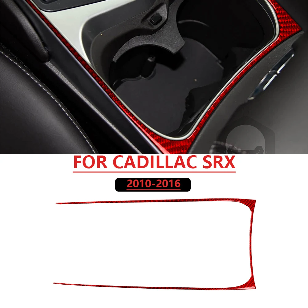 Фото Для CADILLAC SRX 2010-2012: Декоративные наклейки из настоящего мягкого карбона красного цвета для центральной консоли и подстаканника, аксессуары для интерьера автомобиля №2