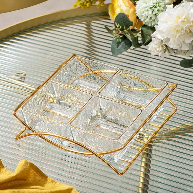 

Snack Tray High-grade Nordic Glass Dried Fruit Home Divided Platter Dim Sum Nut Candy Special Serving Decorative