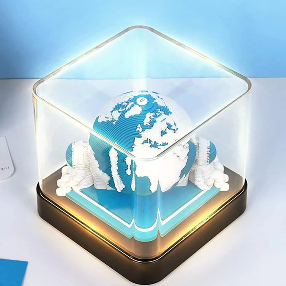

2023 Memo Pads, Earth Calendar Eco-Friendly Bookmarks 3D Paper Sculpture with Acrylic Box Home Desktop Decor Gifts for Teachers