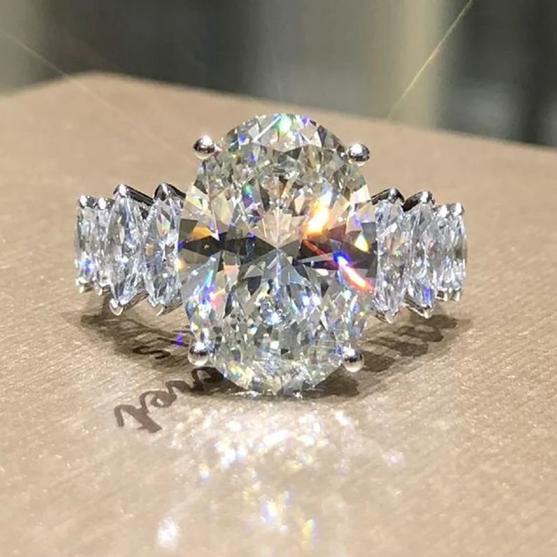 

Elegant Dazzling AAA+ CZ Oval Geometric Crystal Rhinestone Open Adjustable Ring for Women Female Wedding Engagement Jewelry
