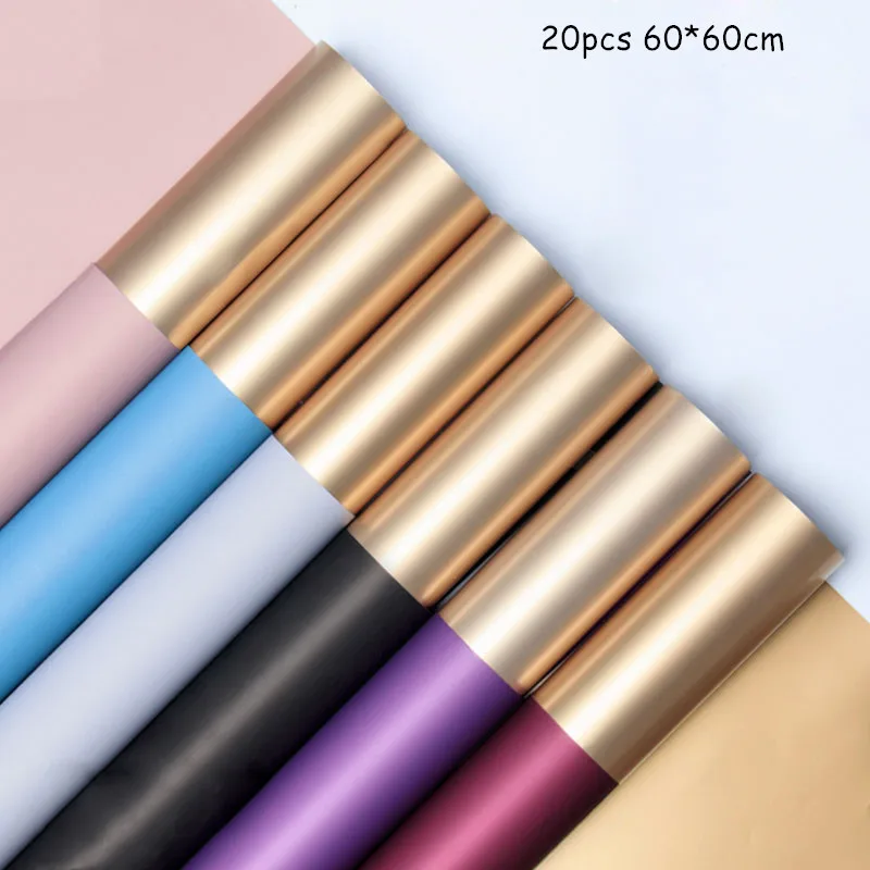 

20pcs Golden Flower Papers Double-side 2 layer Bouquet Wrapping Paper 60cm Waterproof Flowers Wrapping Paper Gifts Wedding Gold