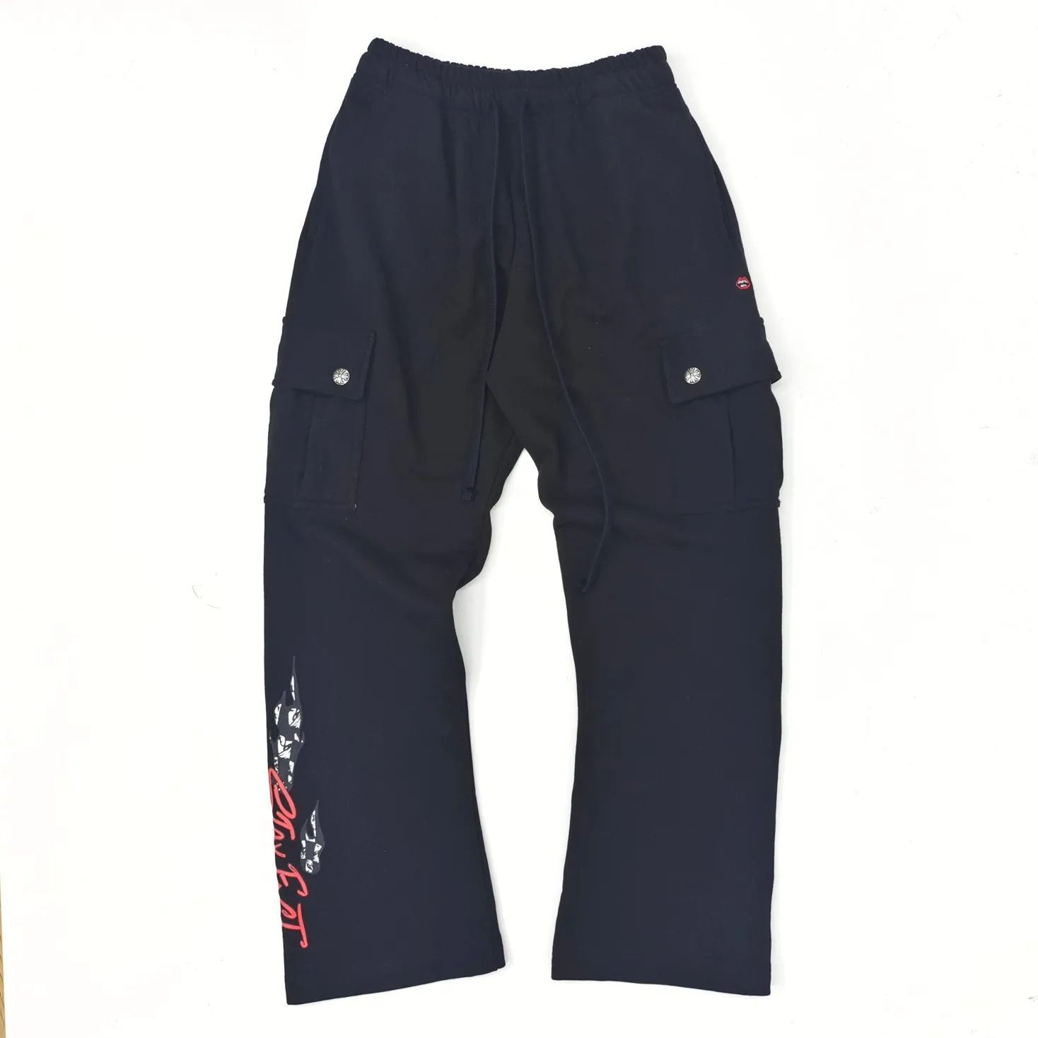 Spring Lip Print High-Quality Silver Buckle Cargo Sweatpants Casual High Street Style