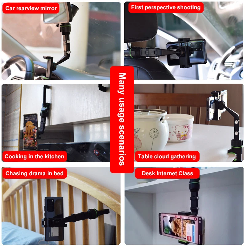 

360 Degree Hanging Clip Bracket Multifunctional Mobile Phone Holder Rotatable Rearview Mirror Mirror Clip Video Photo Shooting