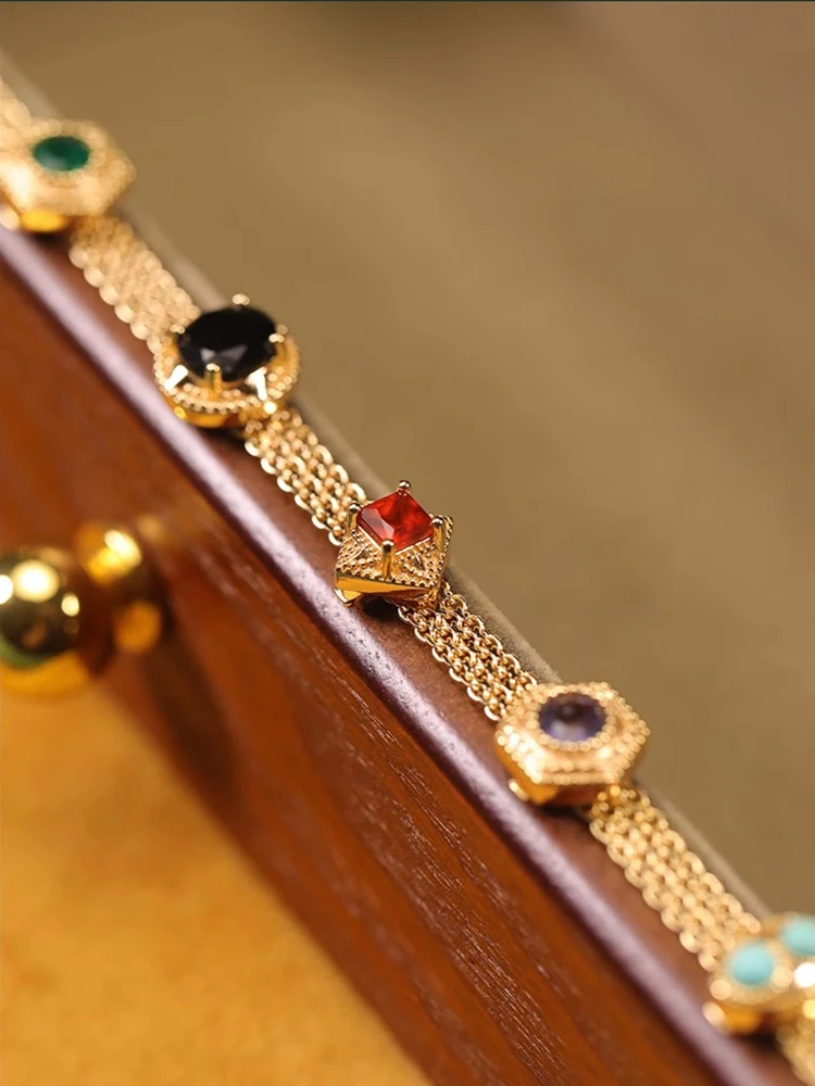 Женское винтажное ожерелье из меди золотистого цвета в стиле ретро с цветными