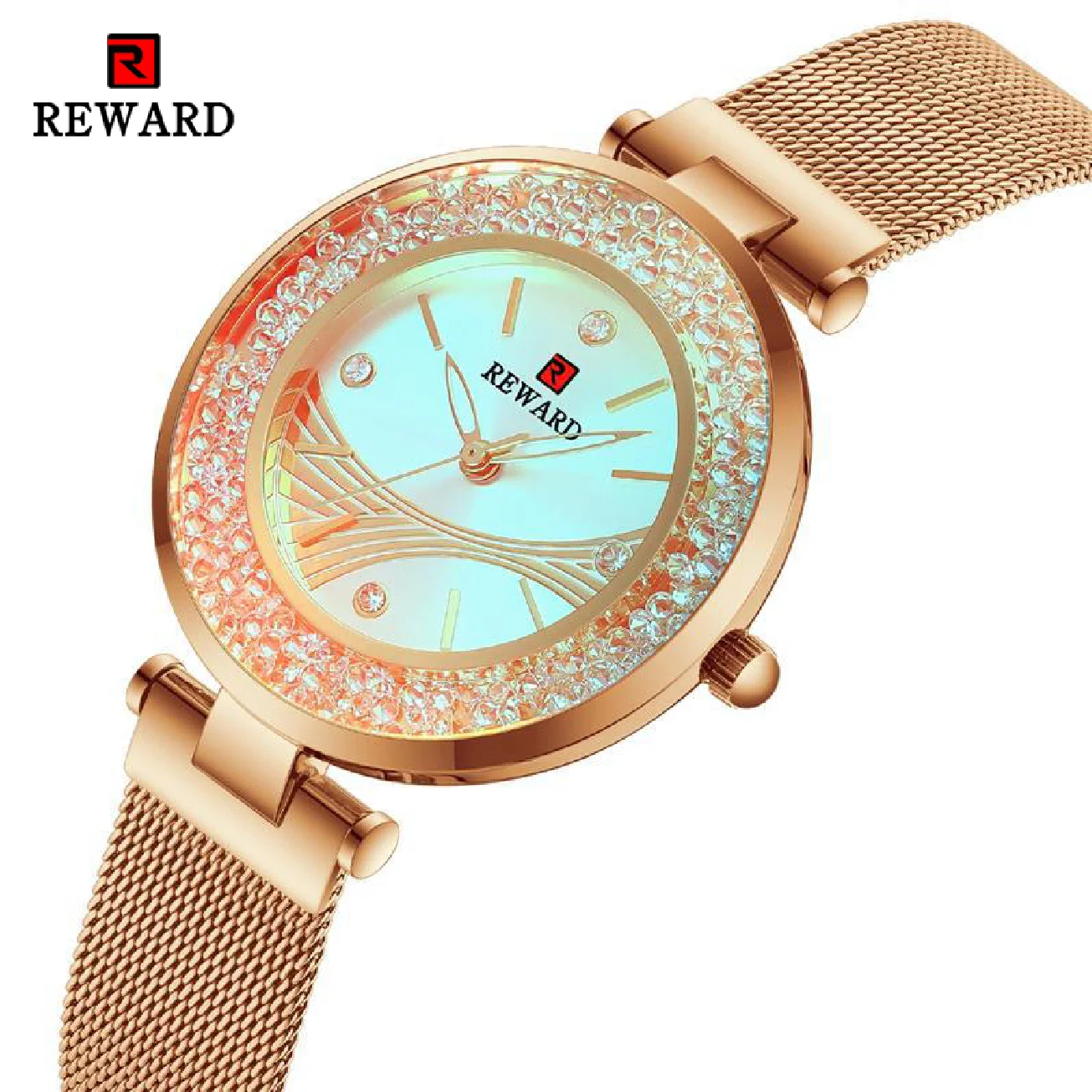 REWARD Women Watch Diamond Dial Luxury Brand Stainless Steel Ladies Trend Quartz Wrist Watches Waterproof Clock Female Gifts