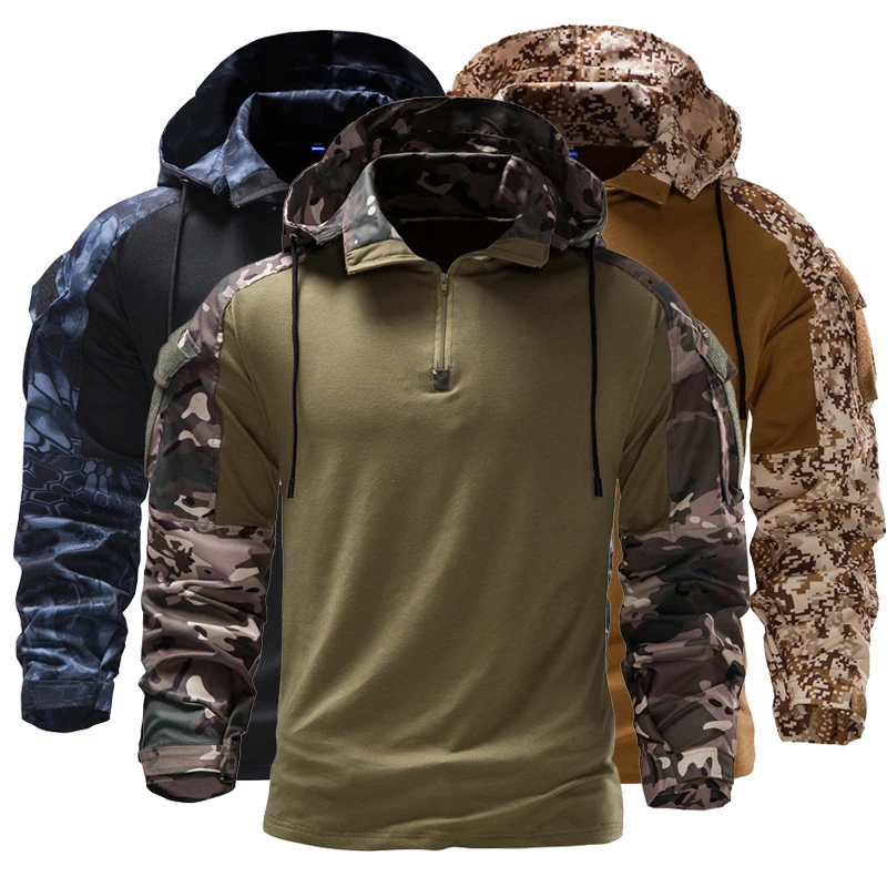 

2022 New Men's Military Camouflage Tactical Long-sleeved T-shirt Fashion Hooded Camouflage Long-sleeved Sweatershirt EU Size