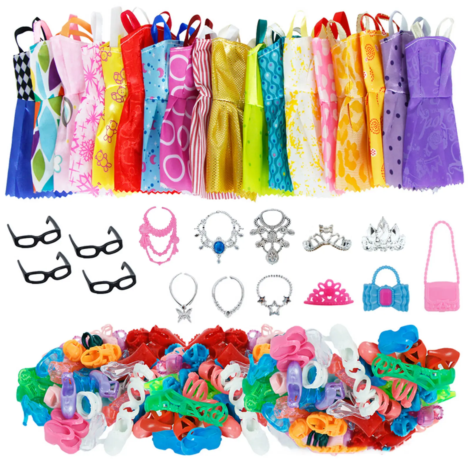 

Besegad 35PCS Doll Dress Shoes Handbags Necklaces Glasses Accessories Kit for Barbie Dolls Kids Girls Gift Random Styles Colors