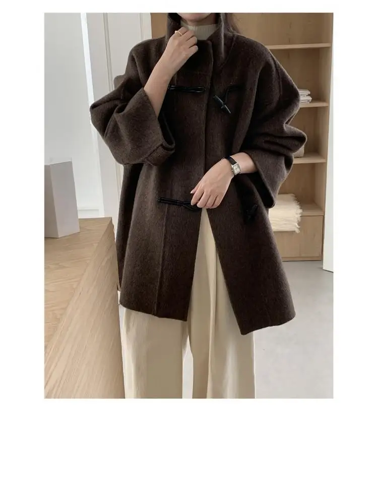 Женское шерстяное пальто с воротником-стойкой