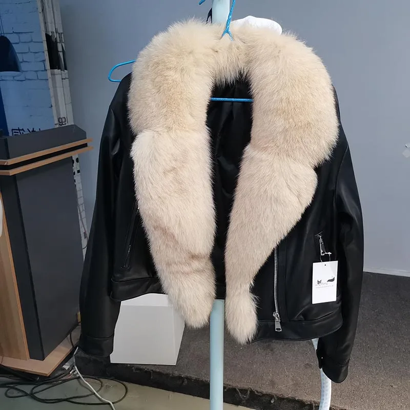 Natural Fox Fur Genuine Sheep Leather Jacket Women Winter 2022 New Fashion Streetwear Lady Slim Warm Real Fox Fur Coat Female enlarge