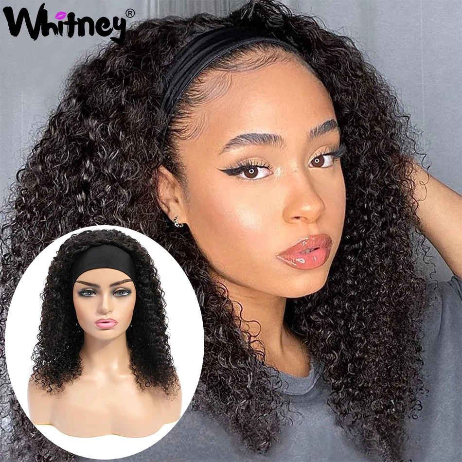 

Summer Water Wave Headband Wig Human Hair Glueless Remy Indian Full Machine Made Wig Curly Scarf Wig 10-24 Inch Human Hair Wigs