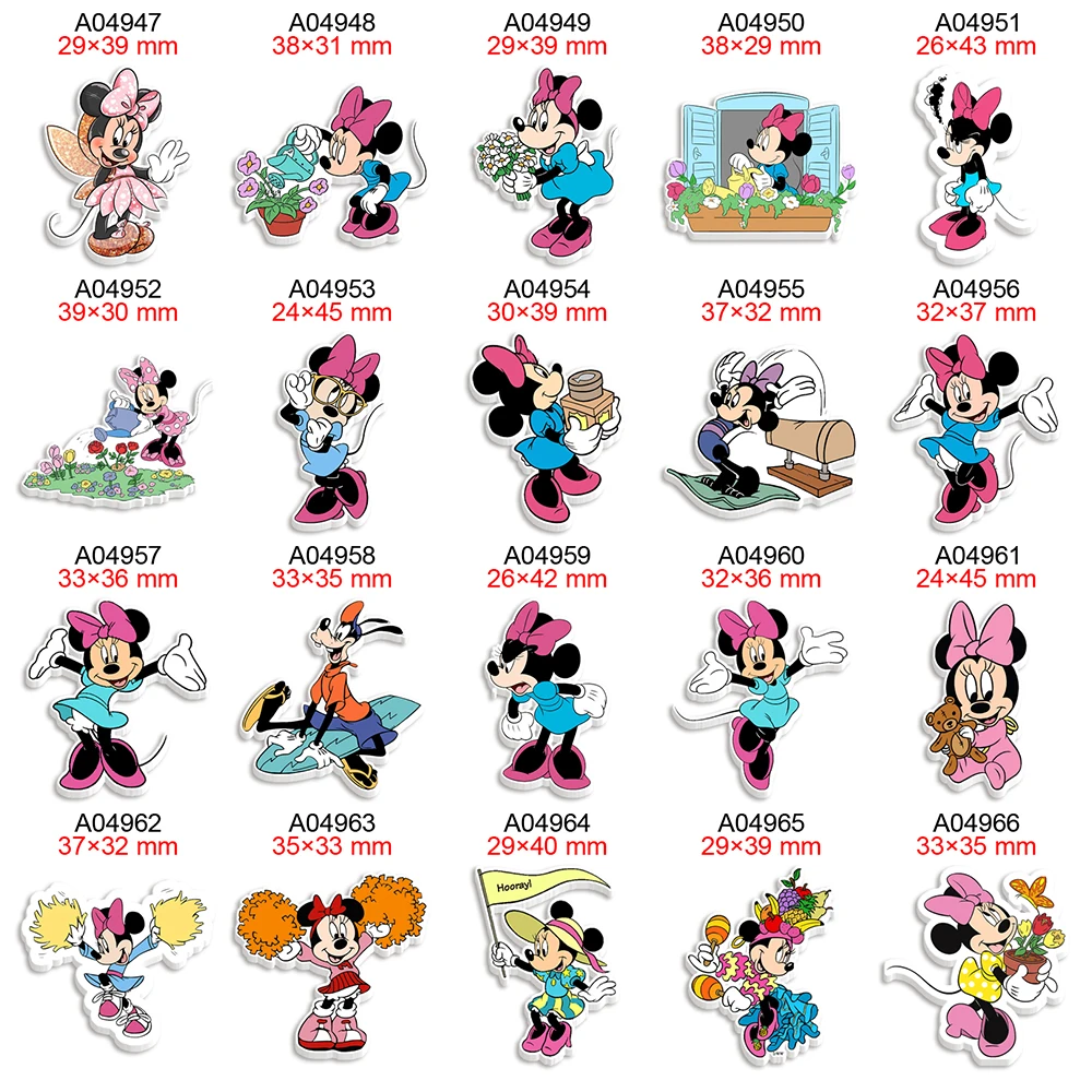 

Acrylic Minnie Mouse Cartoon Resin Flatback Printed 30Pcs/lot for DIY Hair Bows Party Craft Supplies Handmade Material