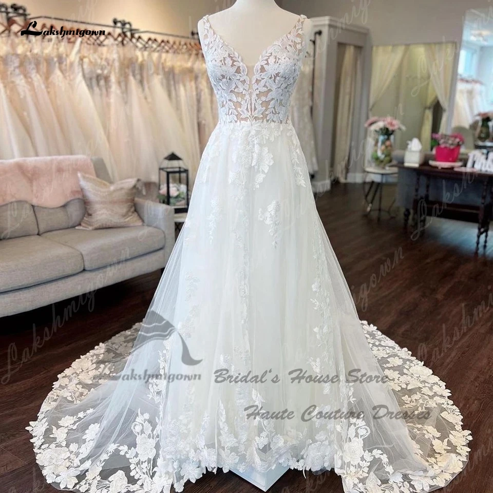 

Lakshmigown элегантное ТРАПЕЦИЕВИДНОЕ свадебное пляжное летнее платье 2023 блестки Кружевная аппликация печать женские платья