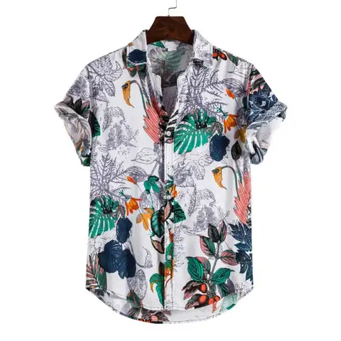 Летние мужские и женские рубашки на пуговицах с коротким рукавом, повседневные свободные Гавайские гавайки с цветочным рисунком, большие р...