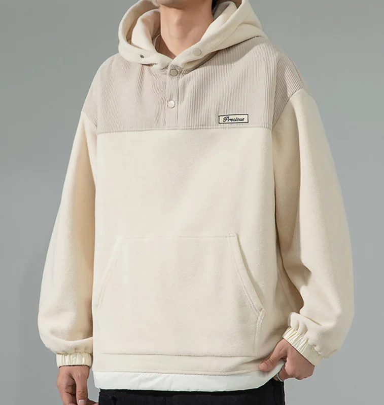 

#4235 зимние вельветовые толстовки, Мужская толстовка в стиле хип-хоп с разрезом, свободная уличная одежда с передними карманами, толстовка с капюшоном, теплые толстые толстовки