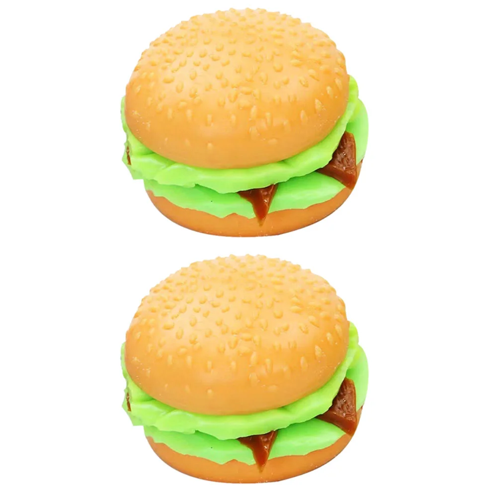 

2 Pcs Toys Lifelike Burger Models Fake Decor Creative Light Hamburger Tpr Portable Student Finger Sensory Squeeze