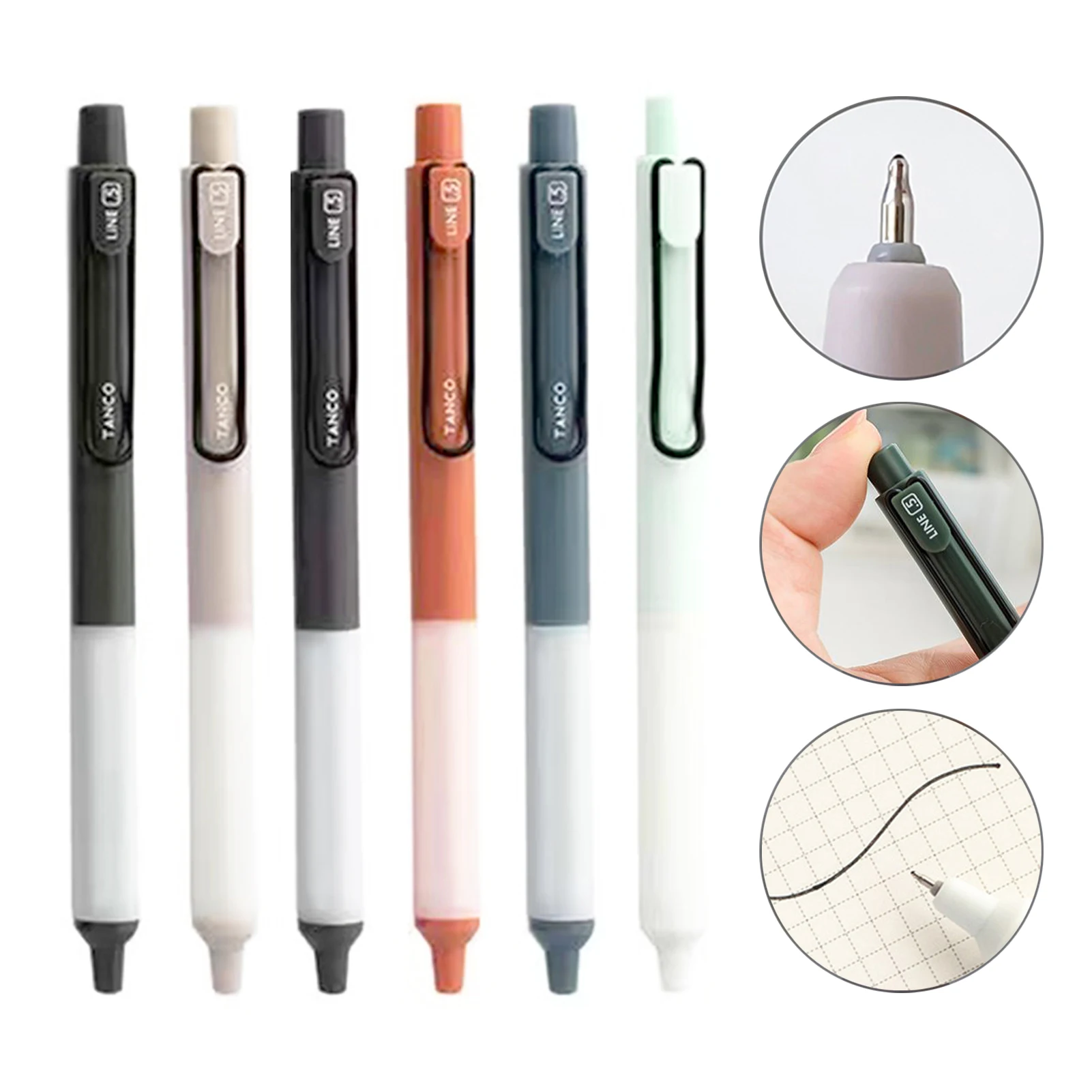 

6pcs Black Ink Home Office Student Retractable Gel Pen Teacher Daily Stationery Quick Drying Writing Drawing 0.5mm Fine Point