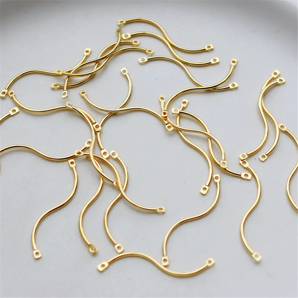 

14k Gold covered smooth curved stick wave S-shaped double hanging link necklace bracelet earrings DIY jewelry accessories