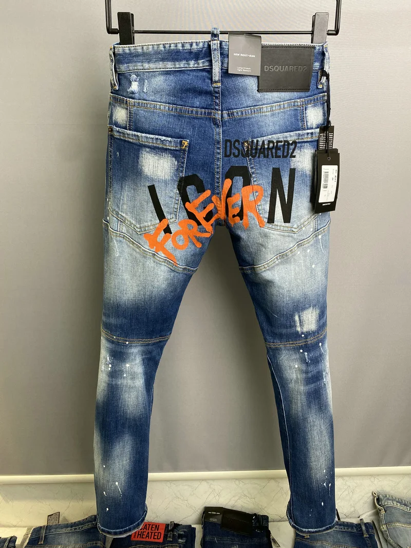 New Men's Dsquared2 Buttons Jeans Ripped For Male Skinny  Pants Men's Denim Trousers Top Quality Slim Jeans A511