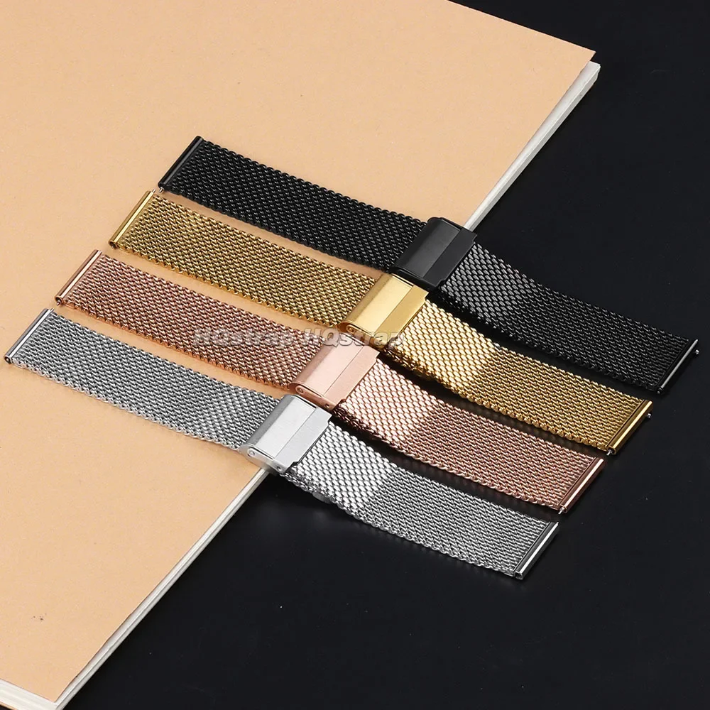 Фото 1.0mm Milanese Mesh Strap 18mm 20mm 22mm 24mm Watch Band 3mm Thick Stainless Steel Wristband Universal Folding Buckle Bracelet №5