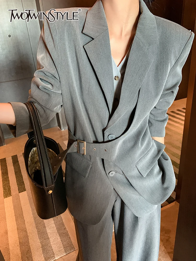 

Женский Асимметричный Блейзер TWOTWINSTYLE, серый асимметричный блейзер с длинным рукавом, весна-осень 2022