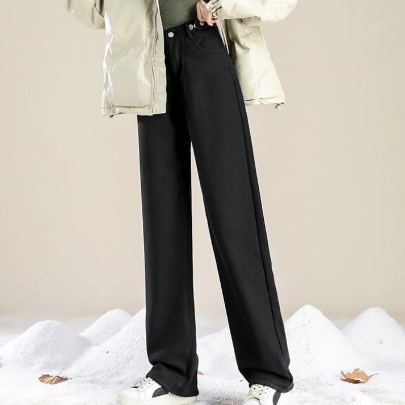 

Осенние свободные джинсы, модная уличная одежда, однотонные джинсы, повседневные брюки с высокой талией, модные женские джинсовые брюки, 29284