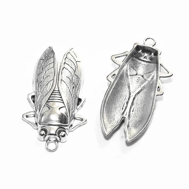 6Pcs 34*62MM Bronze Color Antique Silver Plated Cicada Charms Pendant DIY Jewelry Accessories