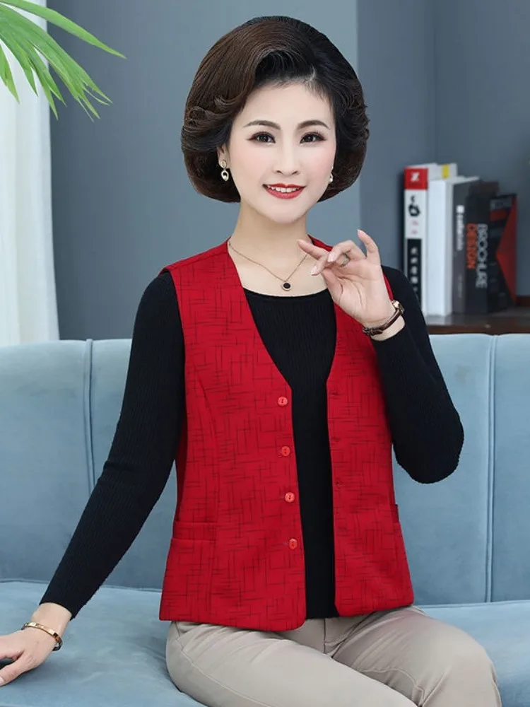 Middle-Aged and Elderly Women's vest New Waistcoat Spring Autumn Thin Casual Plus size Commuter Double Layer Middle-aged ...