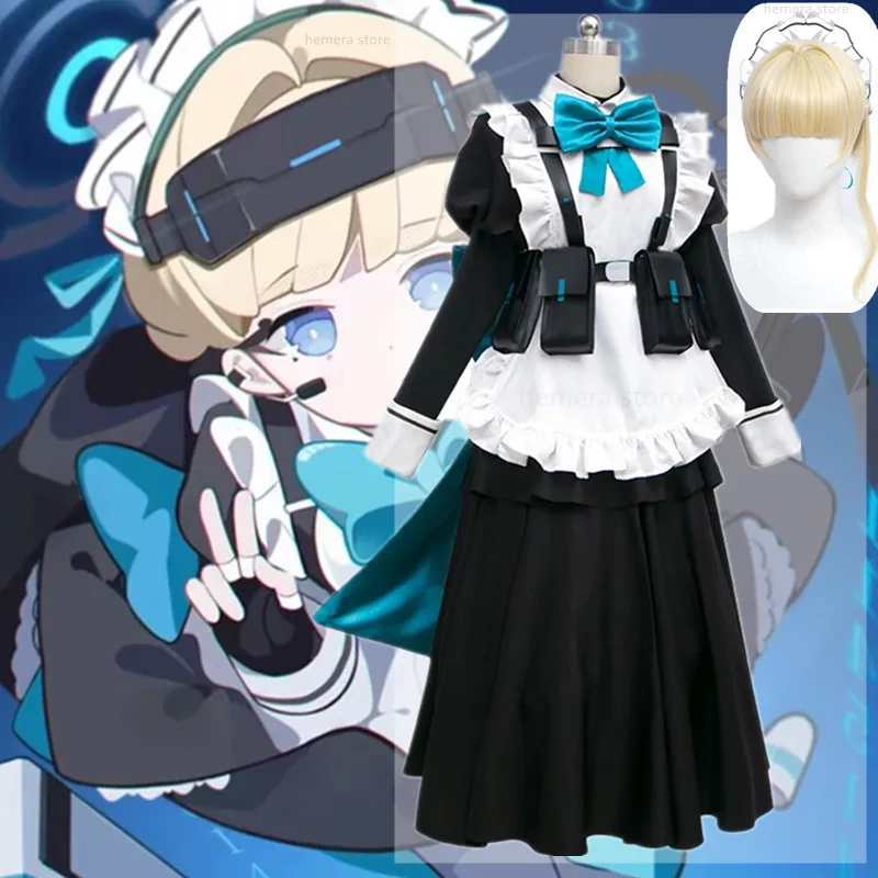 

Game Anime Asuma Toki Women Lolita Blue Archive Cosplay Maid Uniform Long Dress Wig Armoured Ornament Bow Suit Carnival Costume