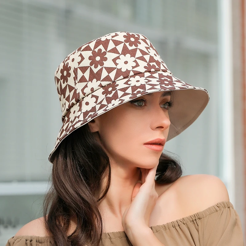 

Панама женская хлопковая двусторонняя, модная пляжная шапка от солнца, с цветочным принтом, кепка в рыбацком стиле, летняя