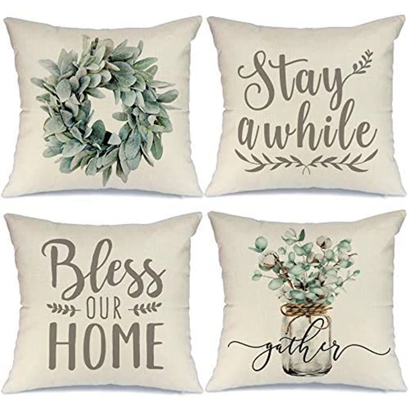 

LJL-Farmhouse Decor Pillow Covers 18X18 Inch Set Of 4 Throw Pillow Covers Farm Decorations Pillow Case For Couch Sofa
