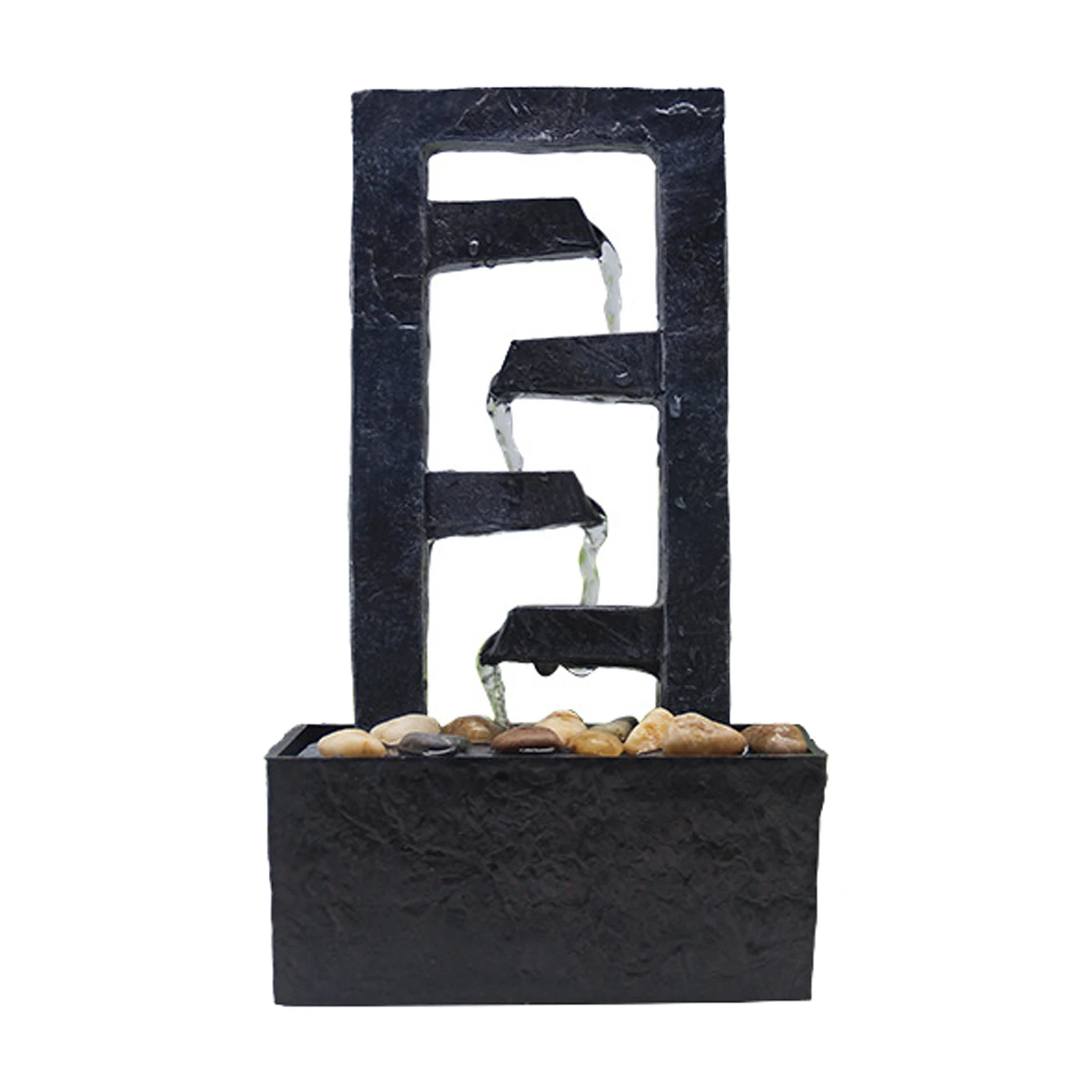 

Tabletop Fountain Resin Craft Livingroom Mini Waterfall Easy Install With 4 Slots Home Decor Hotel Relaxing Sound Rectangle Gift