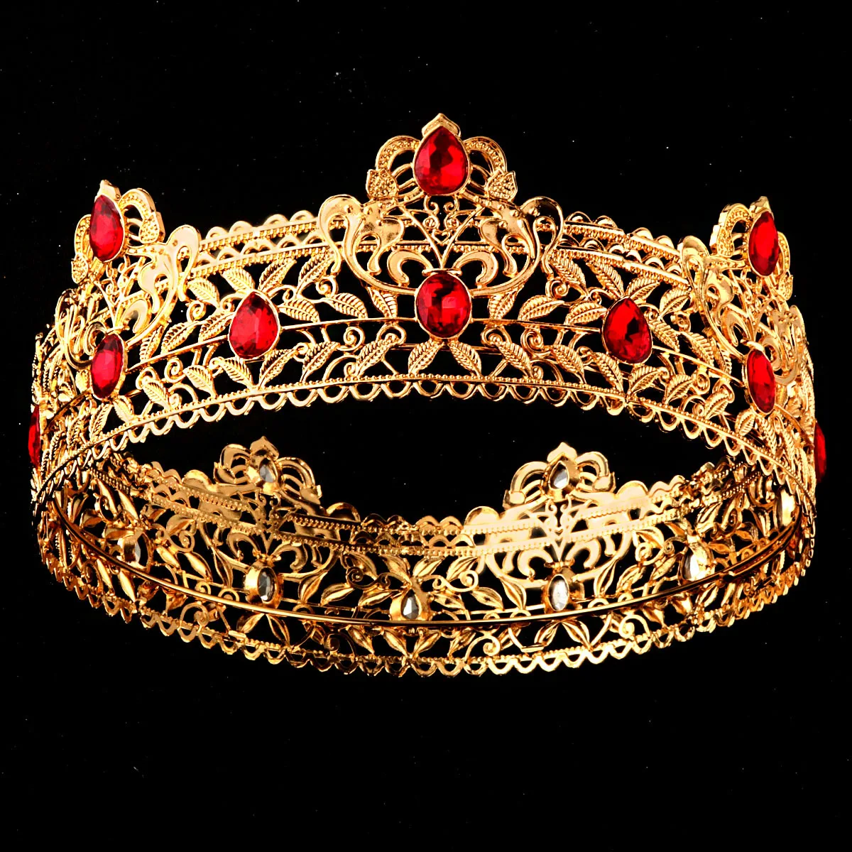 

Baroque Vintage Royal King Full Round Tiaras Big Gold Red Crystal Crowns Men Boys Costume Hair Accessories Men Pageant Diadem